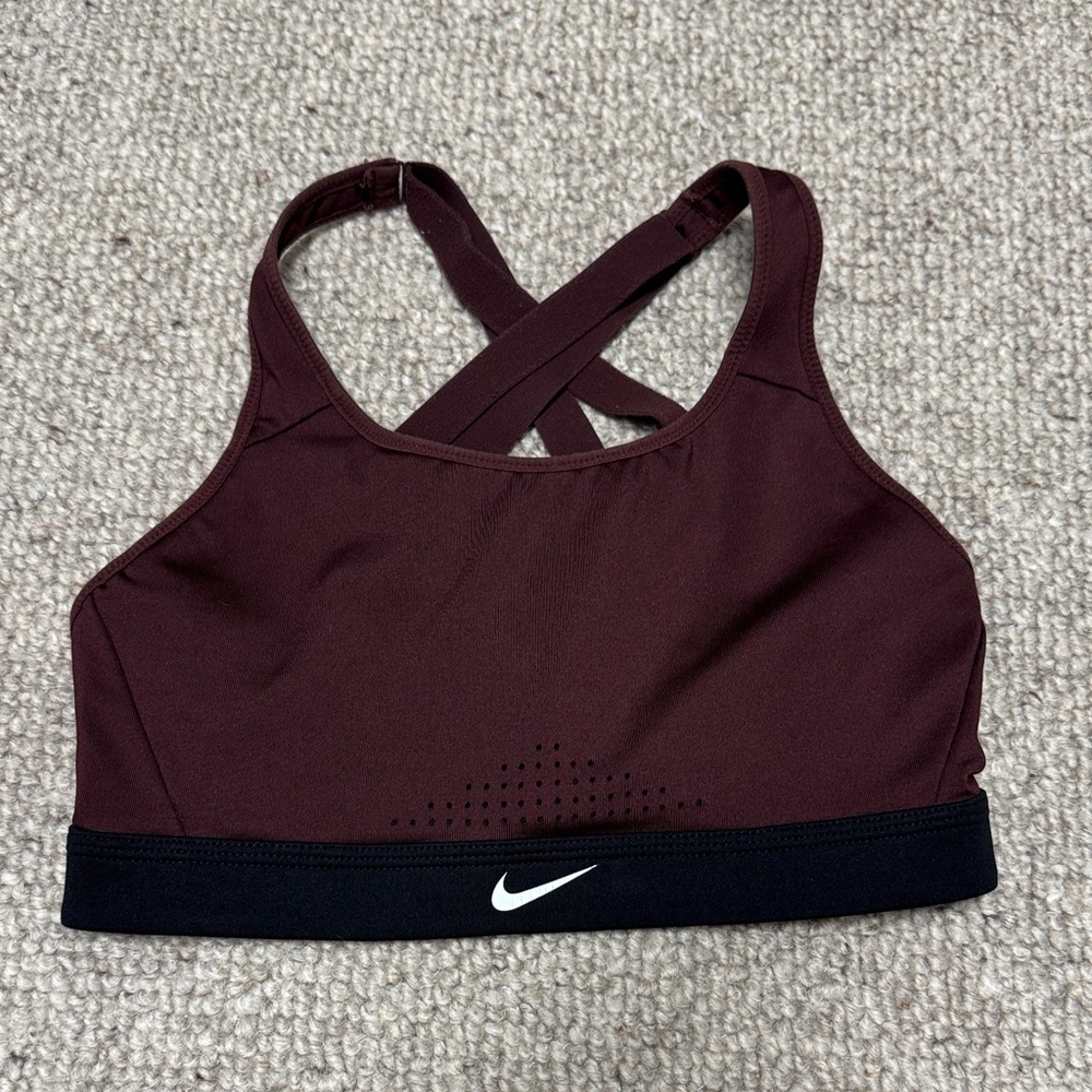 Nike Women's Dark Red and Black Sports Bra